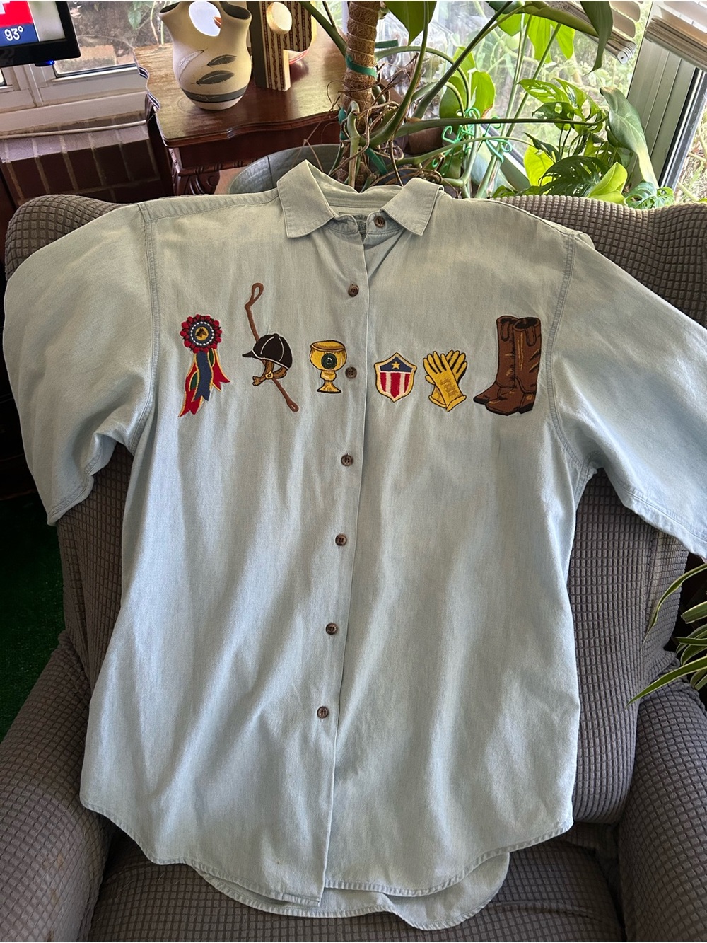 Light Blue Embroidered Casual Button-Up Shirt -